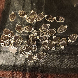 37 Black and Silver Skull Charms for Crafting